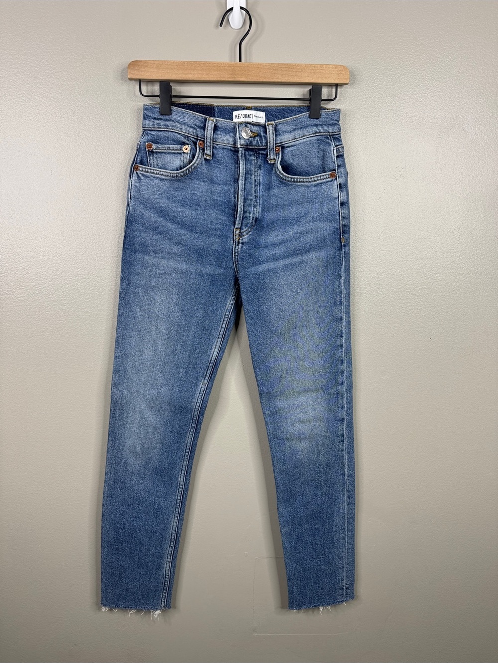 RE/DONE Originals High Rise Button Fly Skinny Jeans Raw Hem Women's Size 24 00